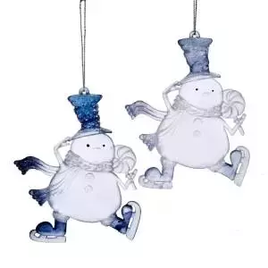 Kurt S. Adler Blauwe en heldere sneeuwpop ornamenten, 2 assorti
