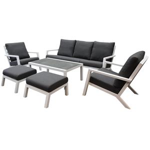 AVH-Outdoor Malaga stoel bank loungeset 6 delig wit aluminium