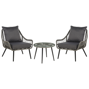 beliani Balkonset 3-teilig Rattan 2 Stühle mit rundem Couchtisch Auflagen grau Laureto - Grau