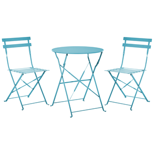beliani Balkonset Seeblau Stahl 3-Teilig Runder Tisch mit 2 Stühlen Zusammenklappbar Modern Französicher Stil Terrasse Garten Outdoor Ausstattung - Blau