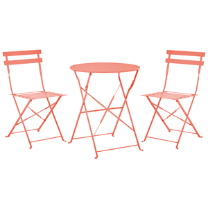 beliani Balkonset Korallenrot Stahl 3-Teilig Runder Tisch mit 2 Stühlen Zusammenklappbar Modern Französicher Stil Terrasse Garten Outdoor Ausstattung - Rot