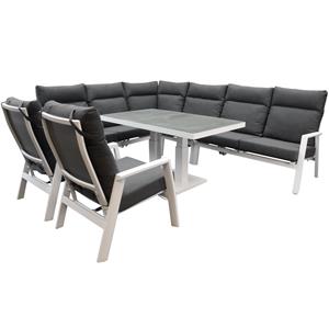 AVH-Outdoor Pacific hoek dining loungeset 7 delig aluminium wit verstelbaar