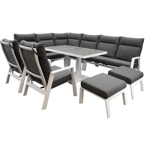 AVH-Outdoor Pacific hoek dining loungeset 9 delig aluminium verstelbaar wit