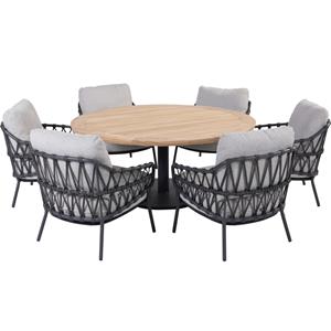 4 Seasons Outdoor Saba Calpi low dining tuinset 7 delig 150 cm rond 