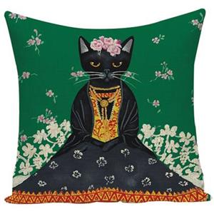 LavandouX Katten Kussenhoes - Frida Kahlo Groen - 45x45 cm