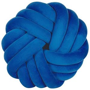 beliani Dekokissen Knotenoptik 30 x 30 cm Geflecht Polyester Ovalform blau Akola - Blau
