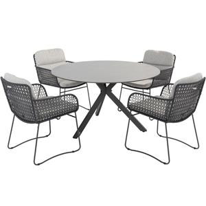 4 Seasons Outdoor Aprilla Locarno dining tuinset 130 cm rond 5 delig HPL Antraciet 