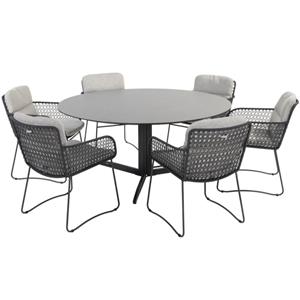 4 Seasons Outdoor Embrace Aprilla dining tuinset 160 cm rond 7 delig HPL antraciet 
