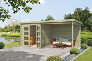 Outdoor Life Products | Tuinhuis met Overkapping Helena 472 x 230 | Geïmpregneerd | Olijfgroen