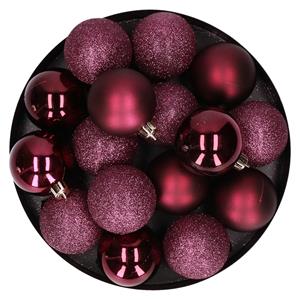 Cosy & Trendy 12x stuks kunststof kerstballen aubergine roze 6 cm mat/glans/glitter -