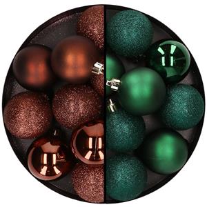 24x stuks kunststof kerstballen mix van donkerbruin en donkergroen 6 cm -