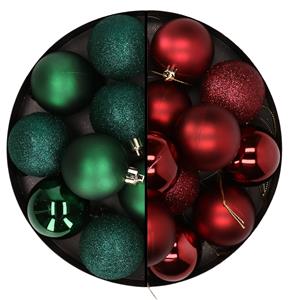 24x stuks kunststof kerstballen mix van donkergroen en donkerrood 6 cm -