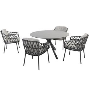 4 Seasons Outdoor Calpi Locarno dining tuinset 130 cm rond 5 delig HPL Antraciet 