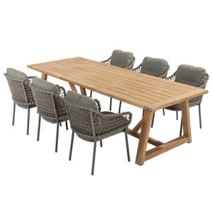 4 Seasons Outdoor Noah Jura dining tuinset 260x100xH75 cm 7 delig teak Olijf 