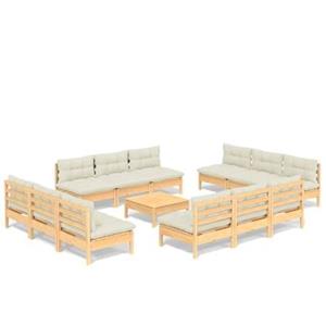 VidaXL 13-delige Loungeset met crÃ¨mekleurige kussens grenenhout