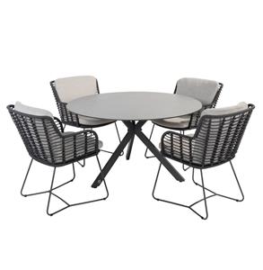 4 Seasons Outdoor Locarno Fabrice dining tuinset 130 cm rond 5 delig HPL Antraciet 