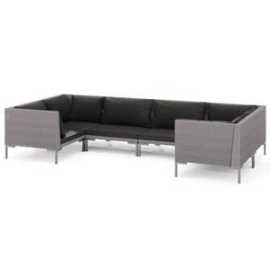 VidaXL 6-delige Loungeset met kussens poly rattan donkergrijs