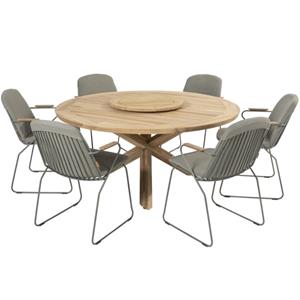 4 Seasons Outdoor Veneto Prado dining tuinset 160 cm rond 7 delig olive teak 