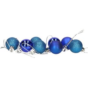 Gerimport Kerstballen - 8 Stuks - Blauw - Kunststof - Mat/glans/glitter - D3 Cm