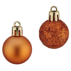 Krist+ Kerstballen - 12x St - Oranje - Kunststof - 3 Cm - Glitter - Mat