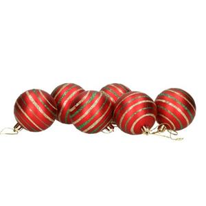 Gerimport Kerstballen - Rood - 6st - Gedecoreerd - 6 Cm