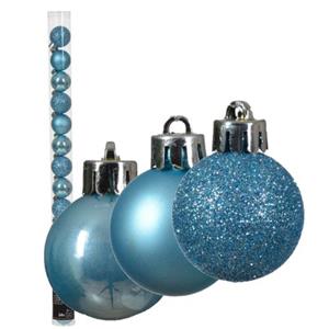 Decoris Mini Kerstballen - 14x -ijs Blauw 3 Cm -kunststof