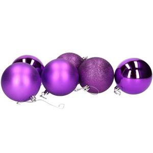 Gerimport Kerstballen - 6 Stuks - Paars - Kunststof - Mat/glans/glitter - D8 Cm