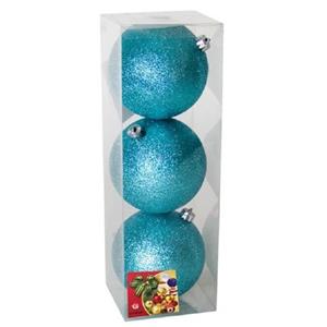 Gerimport Kerstballen - 3st - Ijsblauw - Glitter - Plastic - 10cm