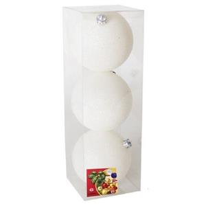 Gerimport Kerstballen - 3st - Wit - Glitter - Plastic - 10cm