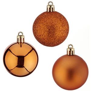 Krist+ Kerstballen - 8x St - Oranje - Kunststof - 5 Cm - Glitter - Mat - Glans