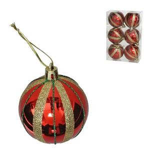 Gerimport Gedecoreerde Kunststof Kerstballen - 6x St - 6cm - Rood/goud