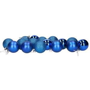 Gerimport Kerstballen - 16 Stuks - Blauw - Kunststof - Mat/glans/glitter - D5 Cm