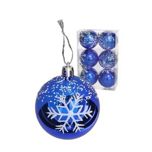 Gerimport Kerstballen - Blauw - 6st - Gedecoreerd - 6 Cm