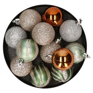ATMOSPHERA Kerstballen 12x -kunststof -champagne/oker/groen- 4 Cm
