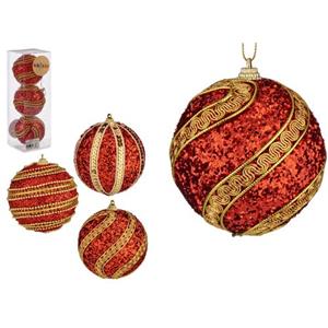 Krist+ Luxe Kerstballen - 3x Stuks - Rood/goud - Kunststof-8 Cm