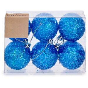 Krist+ Kerstballen - 6x St - Blauw Glitter - Kunststof - 6 Cm