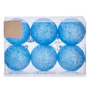Krist+ Kerstballen - 6x St - Helder Blauw Glitter - Kunststof - 8 Cm
