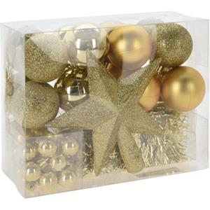 Christmas Decoration s Kerstversiering Set -54-dlg -goud-kunststof