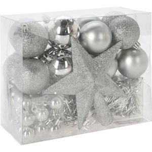 Christmas Decoration s Kerstversiering Set -54-dlg -zilver-kunststof