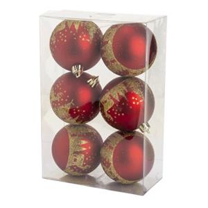 Cosy @ Home Gedecoreerde Kunststof Kerstballen - 6x- 8 Cm - Rood