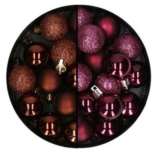 Kerstballen Mini - 40x - Aubergine Paars En Donkerbruin - 3 Cm - Kunststoff