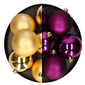 Decoris Kerstballen - 12x St - 8 Cm - Goud En Paars -plastic