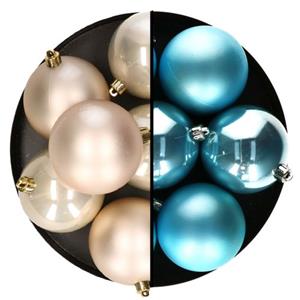Decoris Kerstballen - 12x St - 8 Cm - Champagne En Blauw -plastic