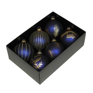 Othmar Decorations Kerstballen - 6x - Glas - 8 Cm - Donkerblauw