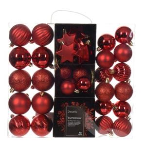 Decoris Kerstballen En Ornamenten - 40x - Kunststof - Rood - Mix