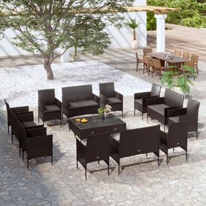 VIDAXL 16-delige Loungeset Met Kussens Poly Rattan Zwart