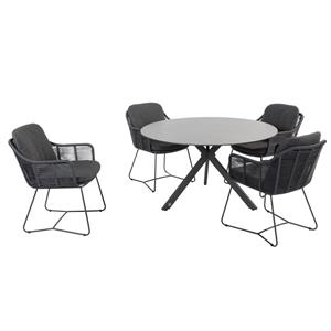 4 Seasons Outdoor Belmond Locarno dining tuinset 130 cm rond 5 delig HPL antraciet 