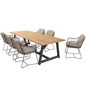 4 Seasons Outdoor Noah Prego dining tuinset 260x100xH75 cm 7 delig taupe 