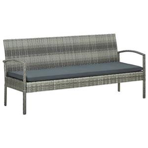 vidaXL Gartenbank Gartensofa 3-Sitzer mit Kissen Grau Poly Rattan