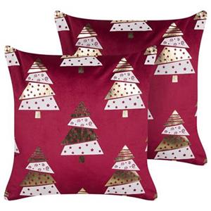 Beliani  GOLDSPRUCE - Sierkussen set van 2 - Rood - Fluweel